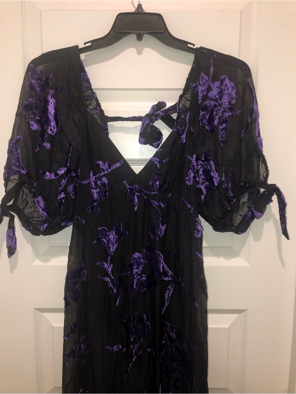 Free People Dahlia Black Purple Floral Burnout Witchy Dress Maxi Gown sz M - Picture 5 of 9